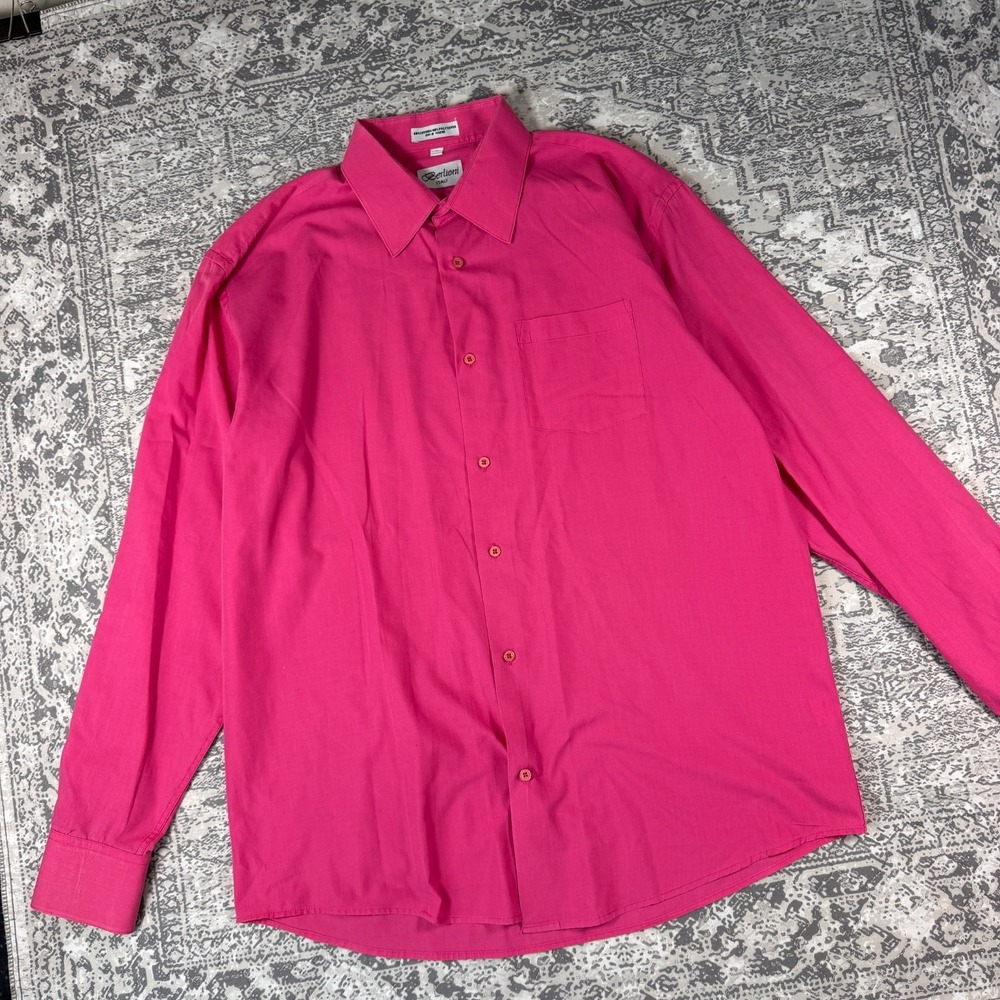 Berlioni Italy Mens XL Hot Pink Long Sleeve Dress Shirt 17-17.5 36/37 Button Up
